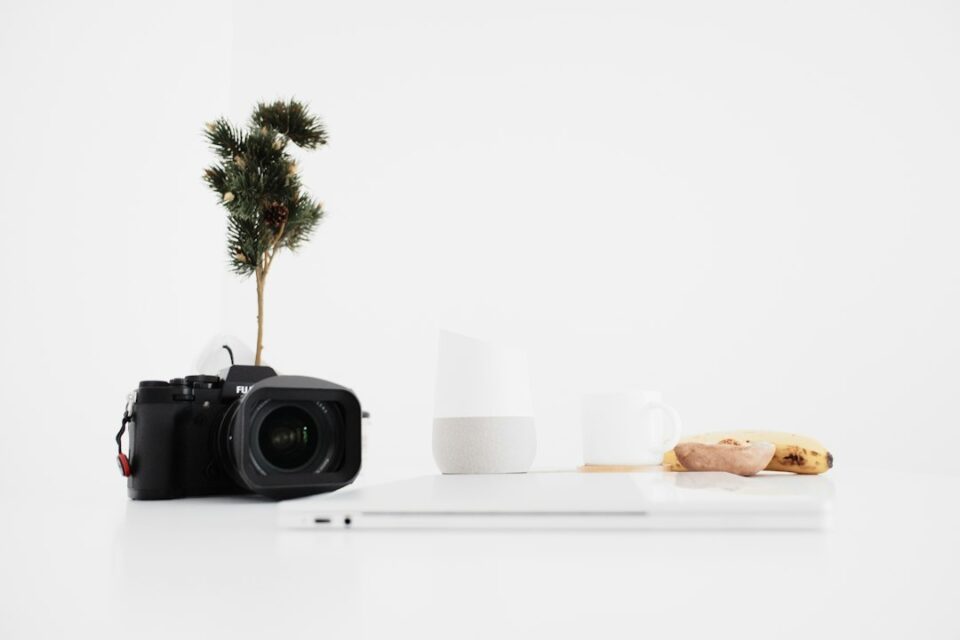 Cover illustration showing AI photo enhancement tools modules connected to a camera aperture